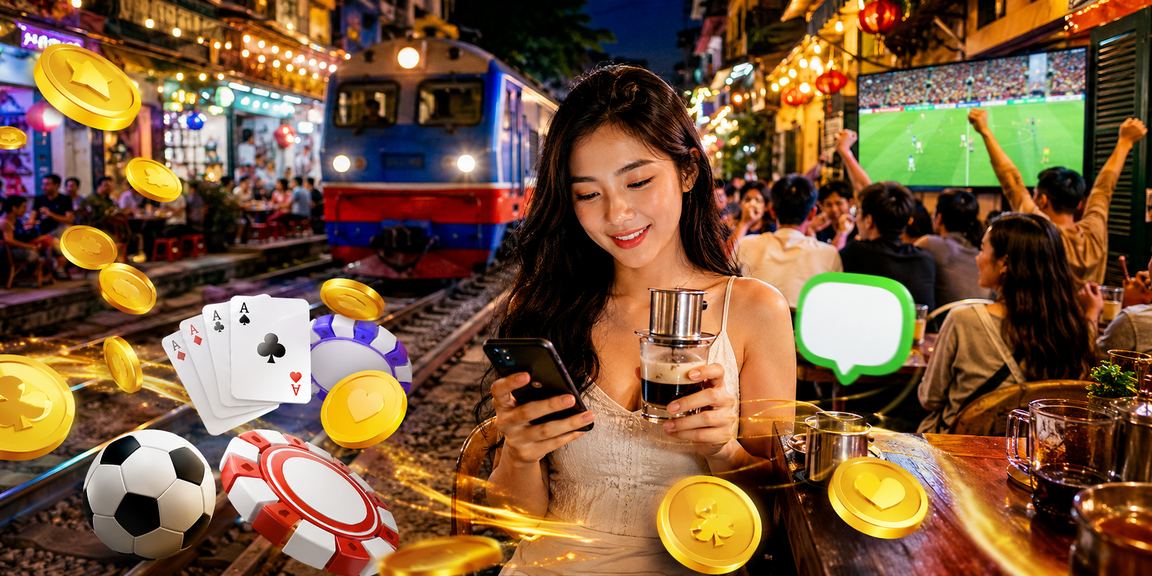 Người chơi Hà Nội thưởng thức cà phê và tham gia trò chơi bài trực tuyến trên điện thoại